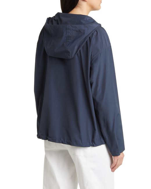 Eileen Fisher Blue Hooded Cotton Blend Jacket