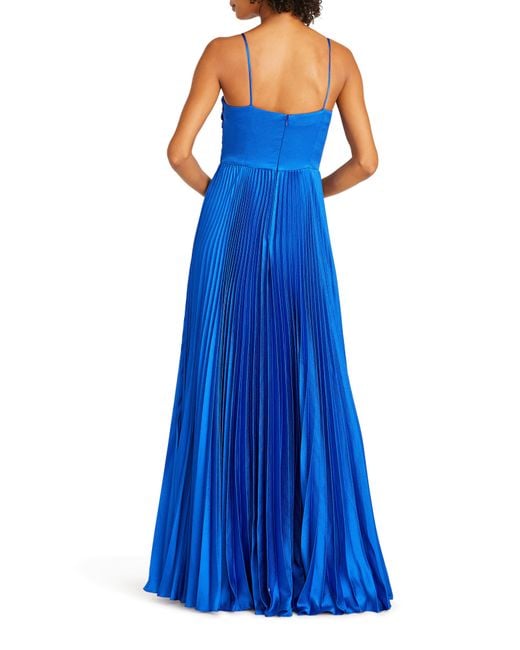 ML Monique Lhuillier Blue Pleated Satin Gown