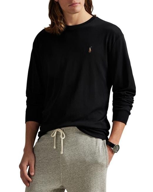 Polo Ralph Lauren Black Classic Fit Long Sleeve Cotton T-Shirt for men