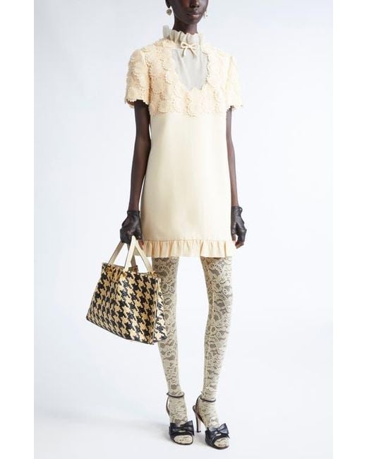 Valentino Garavani Natural Floral Appliqué Crepe Couture Minidress