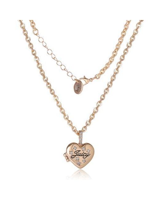 Juicy Couture Metallic Tone Crystal Heart Locket Pendant Necklace