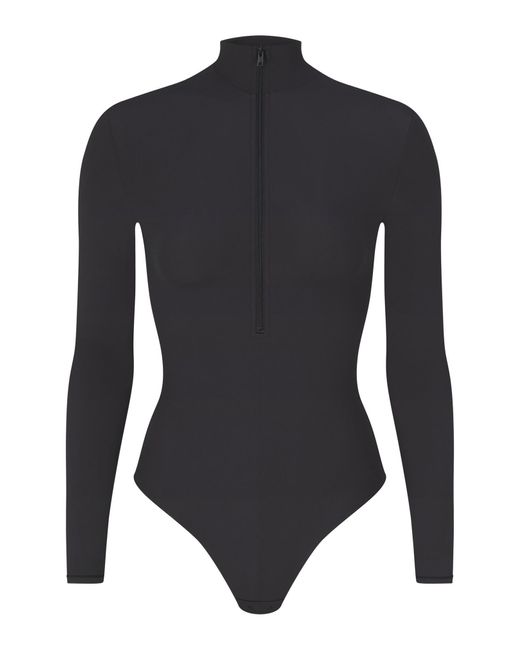 Skims Fits Everybody Long Sleeve Zip-up Bodysuit in Black
