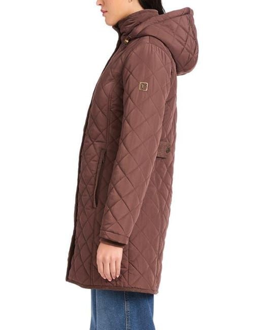 Vince Camuto Brown Water Resistant Quilted Coat With Removable Hood