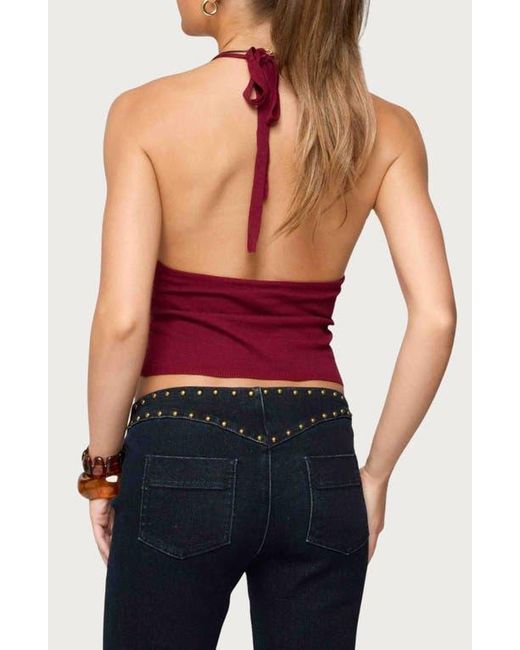 Edikted Red Missie Plunge Knit Halter Top