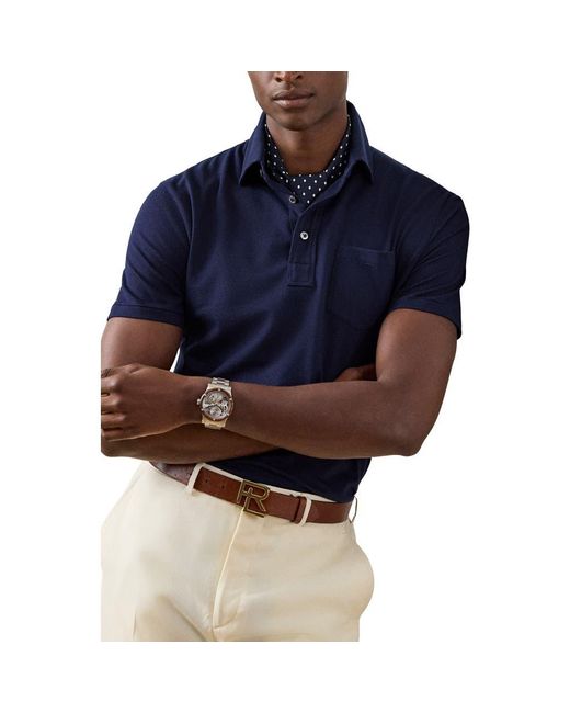 Ralph Lauren Blue Cotton & Cashmere Pocket Polo for men