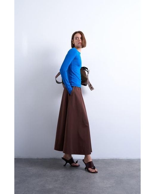 TOPSHOP Blue Long Sleeve Rib Top