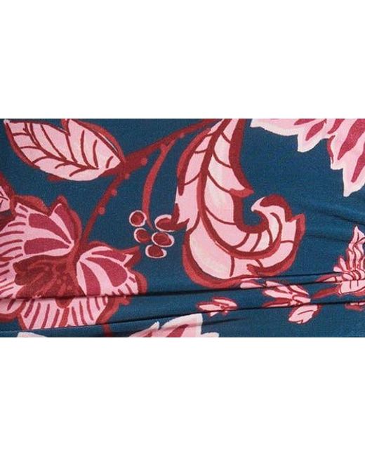 Farm Rio Blue Flower Delicacy Ruched Jersey Top