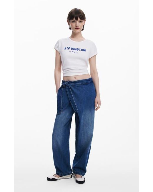 Desigual Blue Faded Faux Wrap Jeans