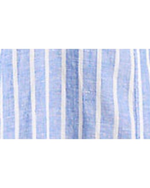 Polo Ralph Lauren Blue Ashton Stripe Tie Waist Linen Midi Shirtdress