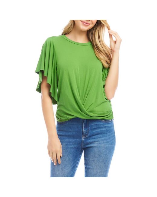 Karen Kane Green Flutter Sleeve Drape Front Jersey Top