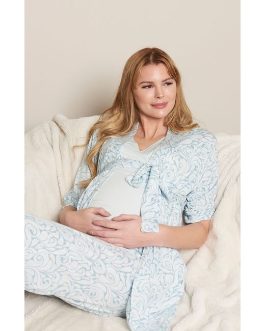 Everly Grey Blue Analise During & After 5-piece Maternity/nursing Sleep Set