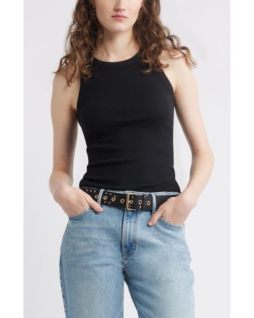 Treasure & Bond Blue Pointelle Rib Crewneck Tank