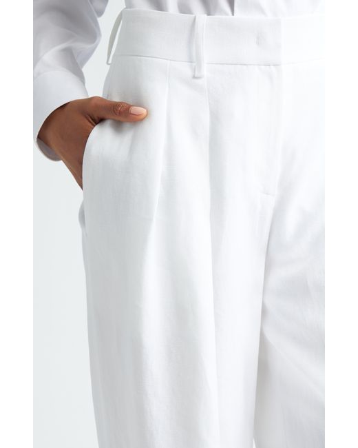 Michael Kors White Pleated Linen Wide Leg Pants