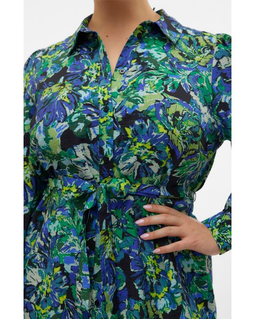 Vero Moda Green Elis Ella Floral Long Sleeve Shirtdress