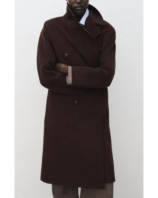 Mango Brown Picarol Double Breasted Wool Blend Coat