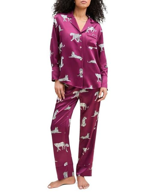 Petite Plume Red Panthre De Nuit Piped Silk Satin Pajamas