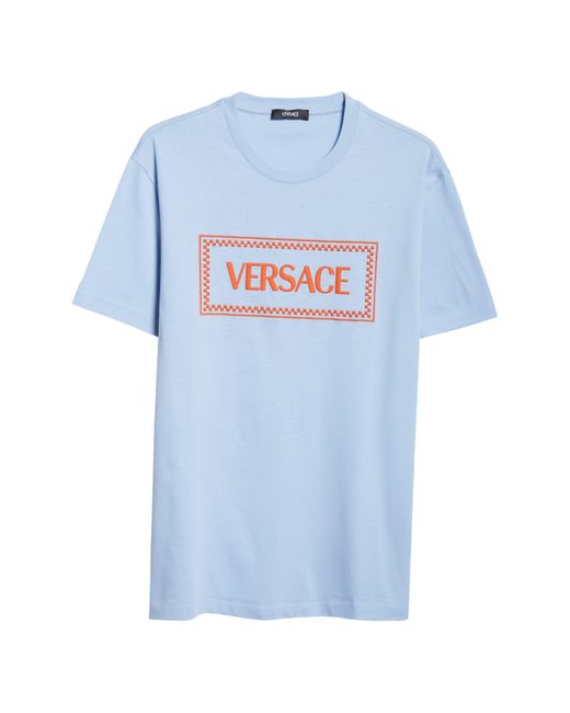 Versace Blue Embroidered Logo Cotton Jersey T-shirt for men