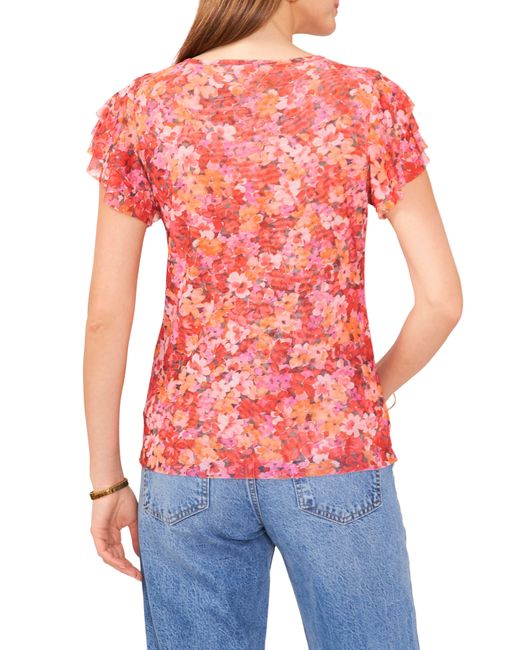 Vince Camuto Red Floral Print Ruffle Sleeve Top