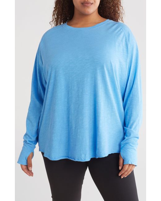 Zella Blue Relaxed Washed Cotton Long Sleeve T-shirt