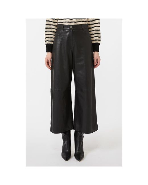 Weekend by Maxmara Black Blanc Crop Wide Leg Leather Pants