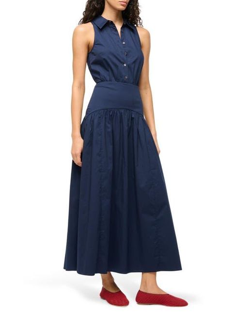 Staud Blue Romy Sleeveless Maxi Shirtdress