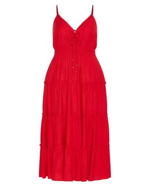City Chic Aiza Tiered Tie Front Sleeveless Maxi Dress