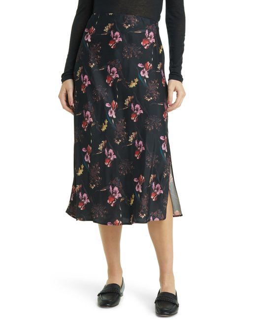 Madewell Black Layton Floral Midi Slip Skirt