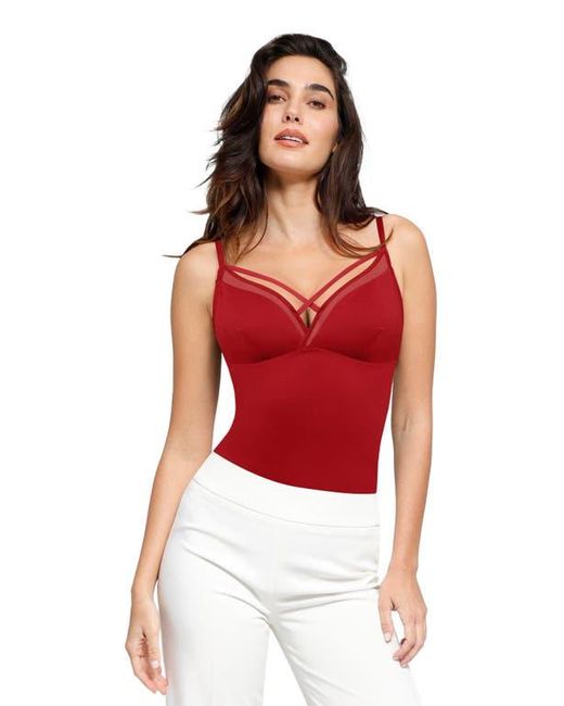 Popilush Red Shapewear Sheer Mesh Sleeveless