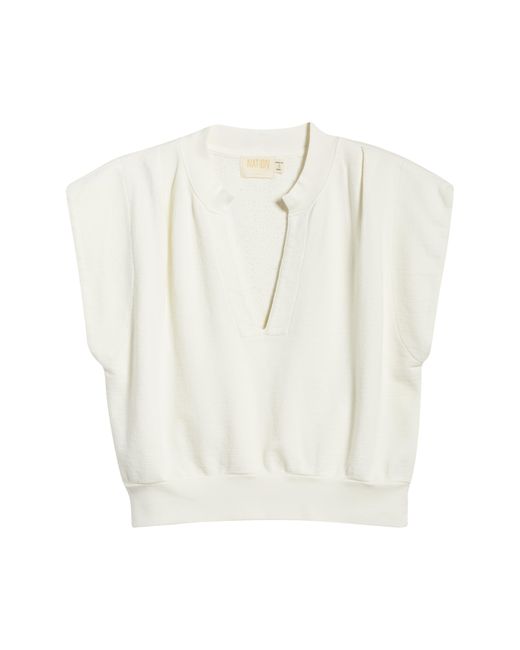 Nation Ltd White Lenon Split Neck Pima Cotton Sweatshirt