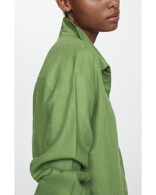 Mango Green Button-up Linen Shirt