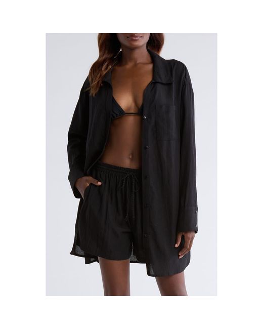Nordstrom Black Oversized Cover-Up Shirt