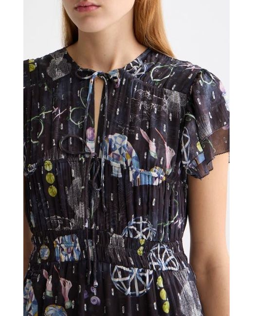 Scotch & Soda Black Cap Sleeve Tiered Chiffon Maxi Dress