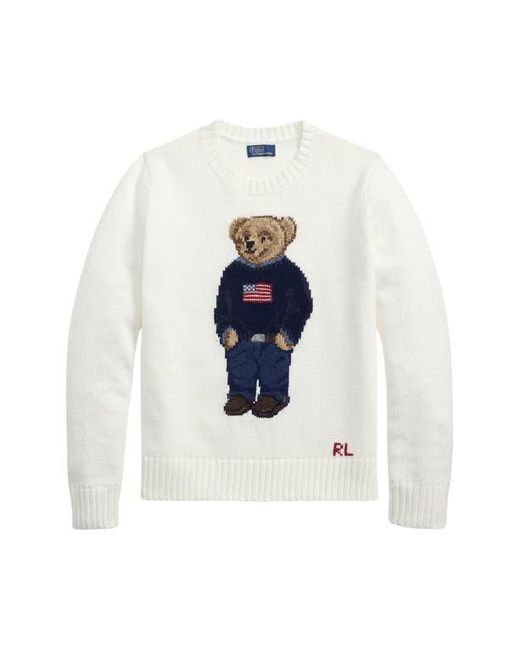 Polo Ralph Lauren Blue Polo Bear Embroidered Linen & Cotton Crewneck Sweater