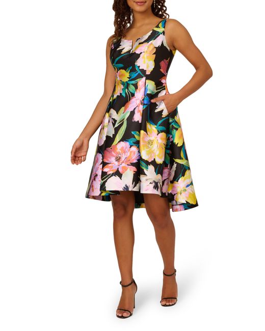 Adrianna Papell Orange Floral Mikado Fit & Flare Dress