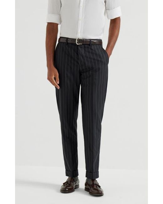 Brunello Cucinelli Blue Wide Chalk Stripe Trousers for men