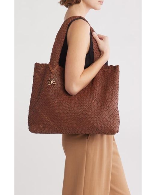 Sam Edelman Brown Large Priya Woven Leather Tote