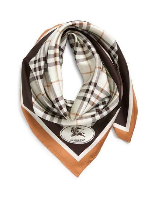 Burberry Medium Check Border Silk Scarf in White | Lyst