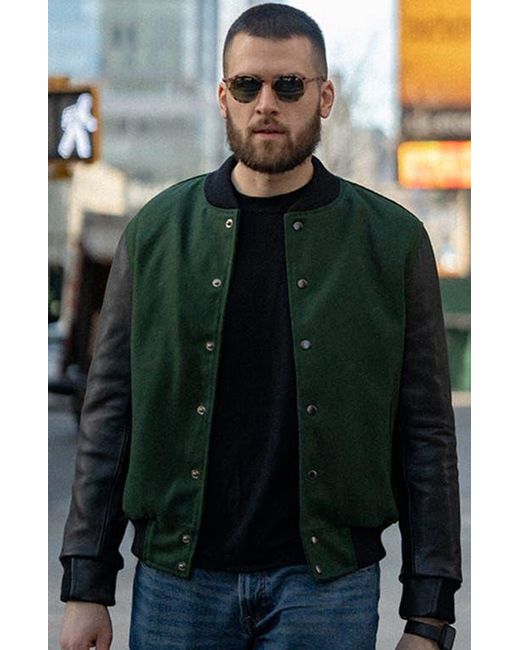 Last Wolf Green Pine Varsity Jacket for men