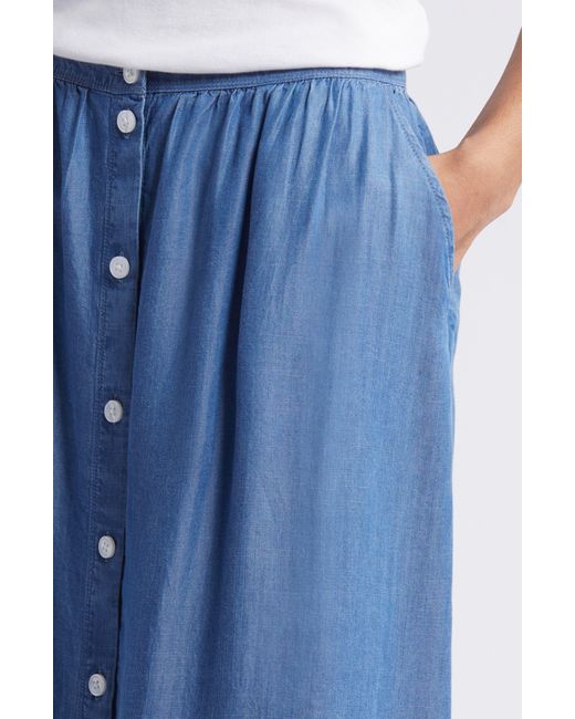 Caslon Blue Caslon(r) Button Front Chambray Skirt