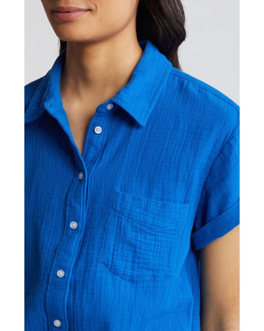 Caslon Blue Caslon(r) Cotton Gauze Camp Shirt