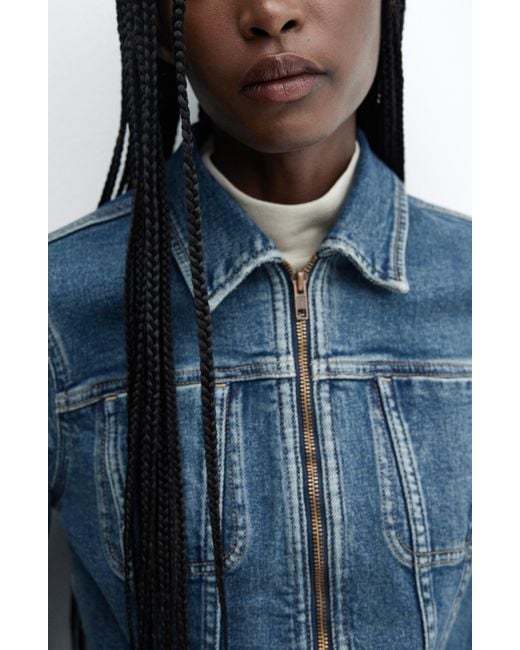 Mango Blue Denim Trucker Jacket With Removable Faux Shearling Collar