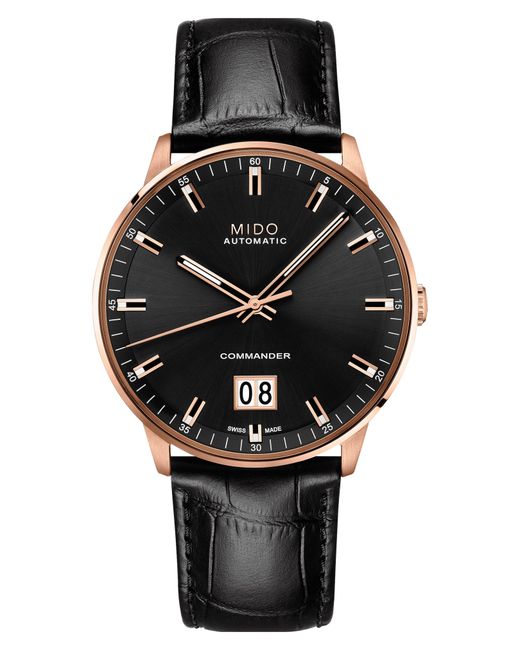 MIDO Black Commander Ii Skeleton Leather Strap Watch for men