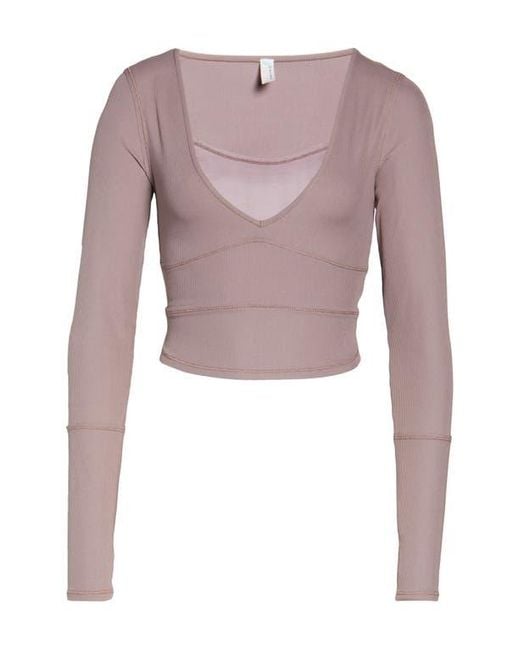 Free People Gray Free People Fp Movement Bow Down Long Sleeve Crop Top