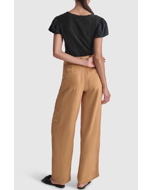 DKNY Natural Contrast Stitch Belted Cargo Wide Leg Pants