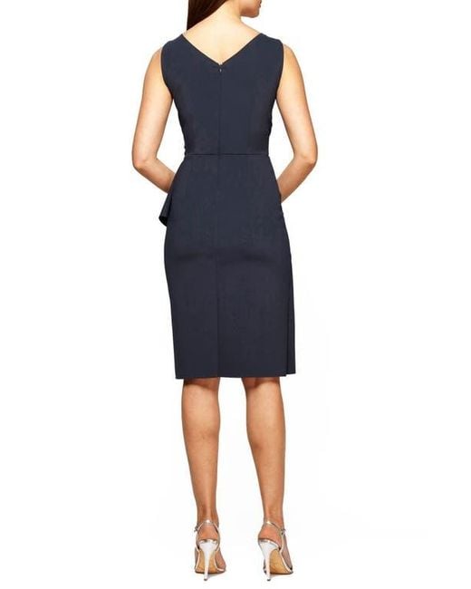 Alex Evenings Blue 234005 Faux Wrap Fitted Dress With Jewel Accent