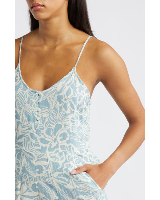 Rip Curl Blue Chambray Floral Print Jumpsuit