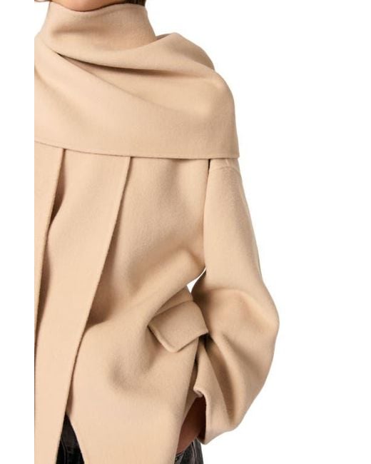 Maje Natural Double-Faced Coat With Scarf