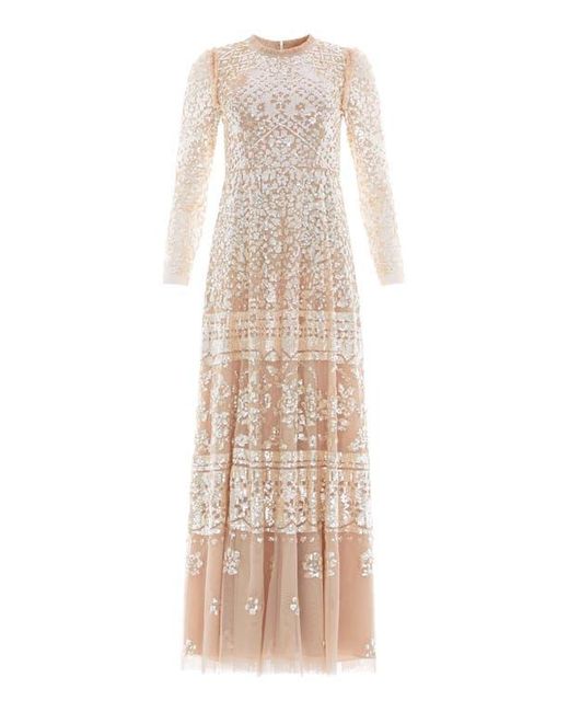 Needle & Thread Natural Aurora Long Sleeve Round Neck Gown