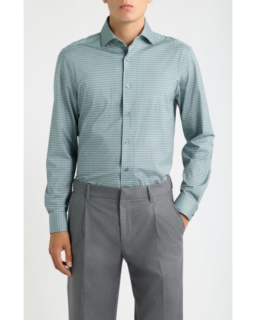 Bugatchi Blue Devon Ooohcotton Tech Patterned Shirt for men