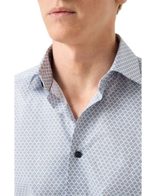 Eton of Sweden Gray Contemporary Fit Geometric Print Cotton Dress Shirt for men